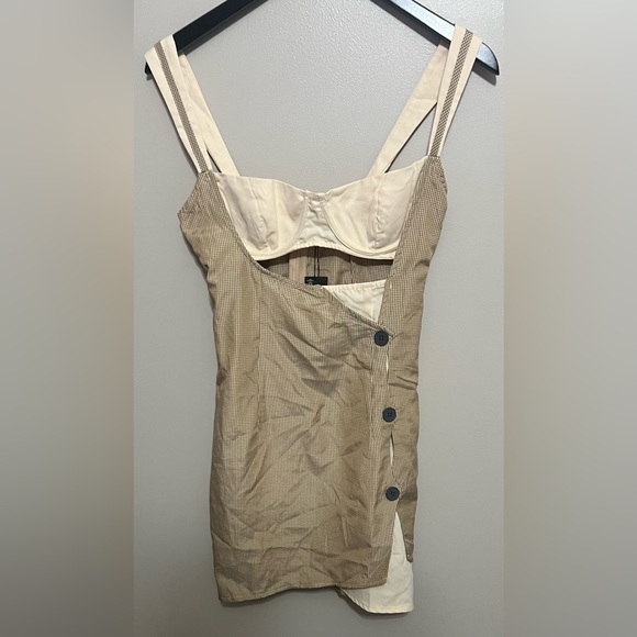 PrettyLittleThing brown check underwired button body-con dress Size 4 - Picture 1 of 9